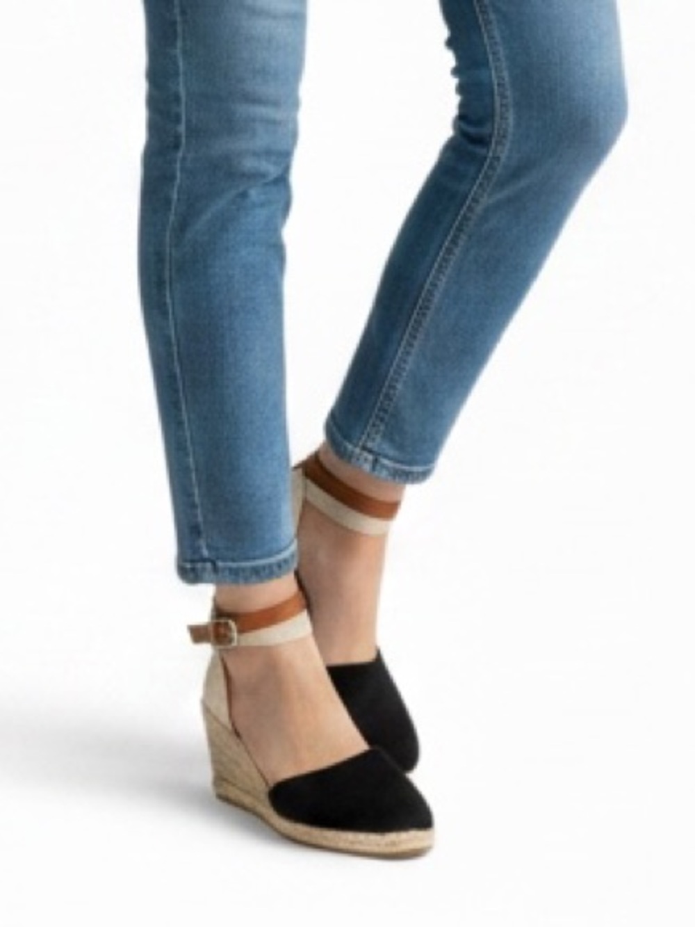 Dream Pairs NIB Black Espadrille Wedge Sandals with Tan Ankle Strap